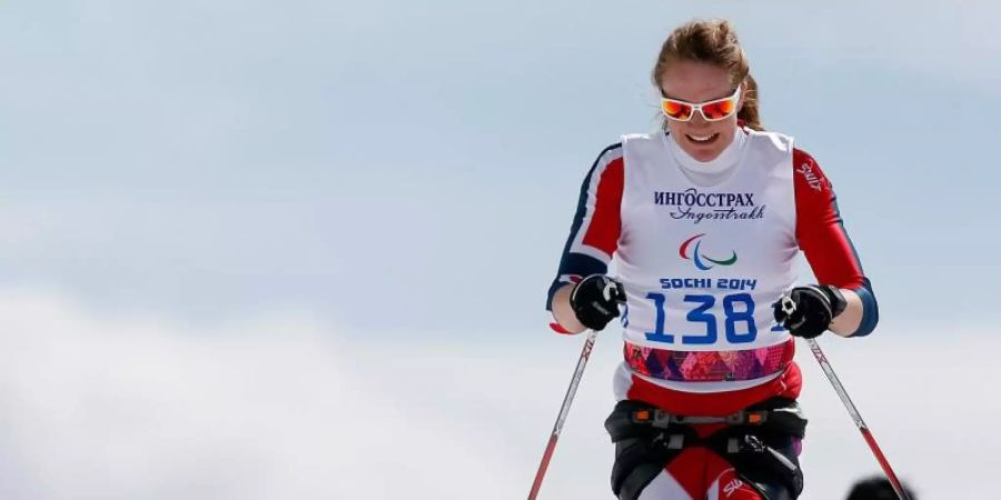 Birgit Skarstein, Behindertensportlerin aus Norwegen, auf der Skipiste. Foto: Valdrin Xhemaj/EPA/dpa