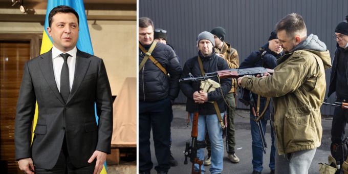 Ukrainische Kämpfer werden angesichts des von Präsident Selenskyj erwarteten Ansturms auf Kiew ausgerüstet. Ukraine Konflikt