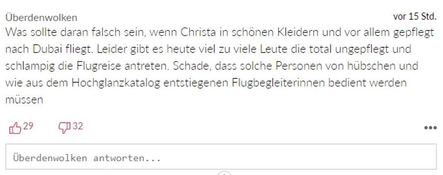 Dieser Leser verteidigt Rigozzis Marken-Outfit und macht auf oft «schlampig» angezogene Fluggäste aufmerksam.