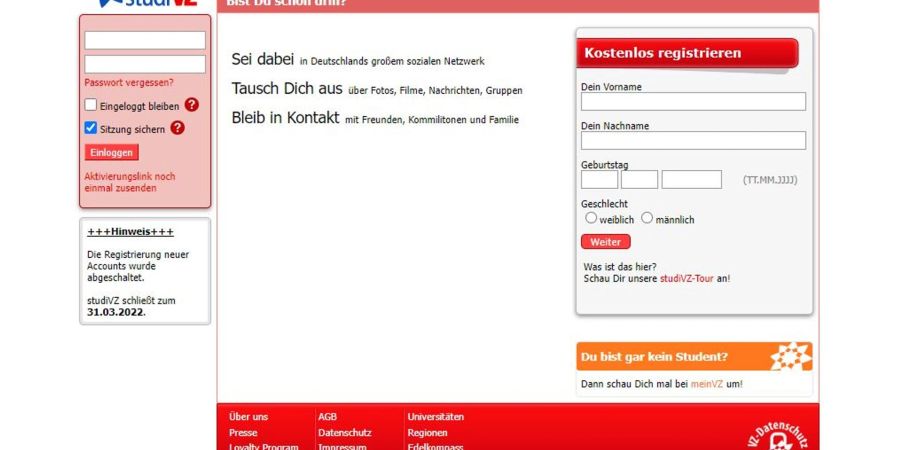 Mach's gut «studiVZ»: Die in die Jahre gekommene Seite soll Ende März vom Netz gehen.