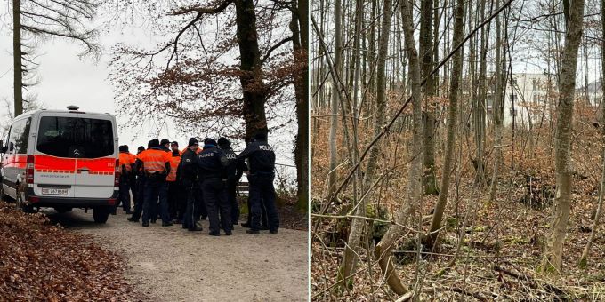Die Polizei durchsucht den Könizbergwald bei Niederwangen BE nach der Tat. köniz