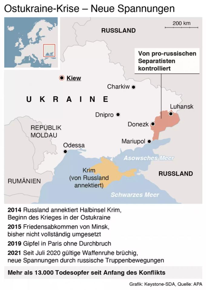 Karte Ukraine, Chronologie vom Donnerstag, 2. Dezember 2021 ostukraine