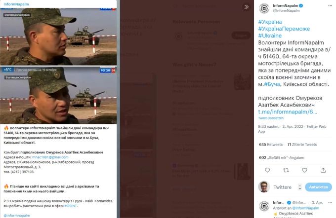 Azatbek Omurbekow (im Bild) und seine Einheit 51'460, die 64. motorisierte Artilleriebrigade, sollen im Ukraine-Krieg Zivilisten vergewaltigt und getötet haben. Ukraine Krieg