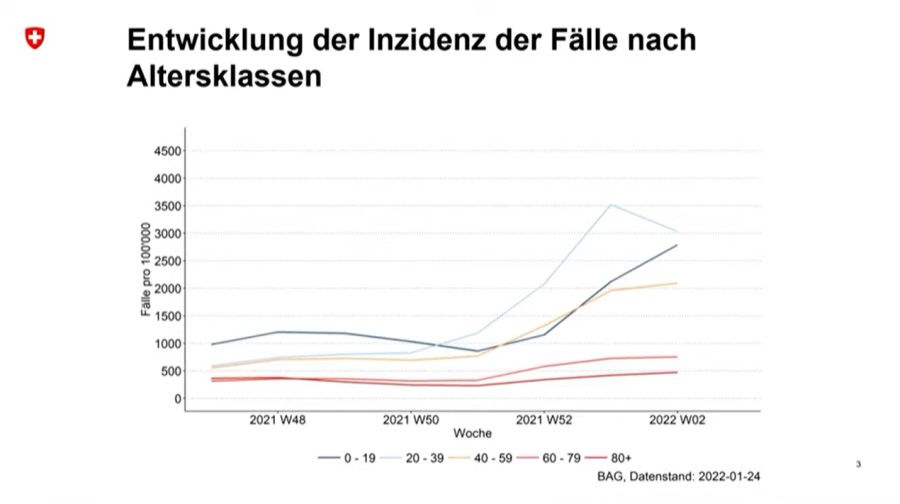 Entwicklung der Inzidenz nach Altersklassen.