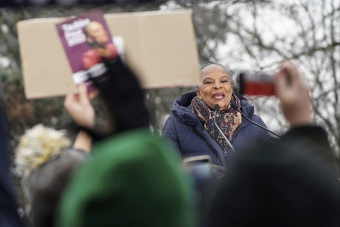 Christiane Taubira bei ihrer Ansprache, dass sie sich für die Kandidatur um die Präsidentschaftswahlen im 2022 stellt. France Presidential Election