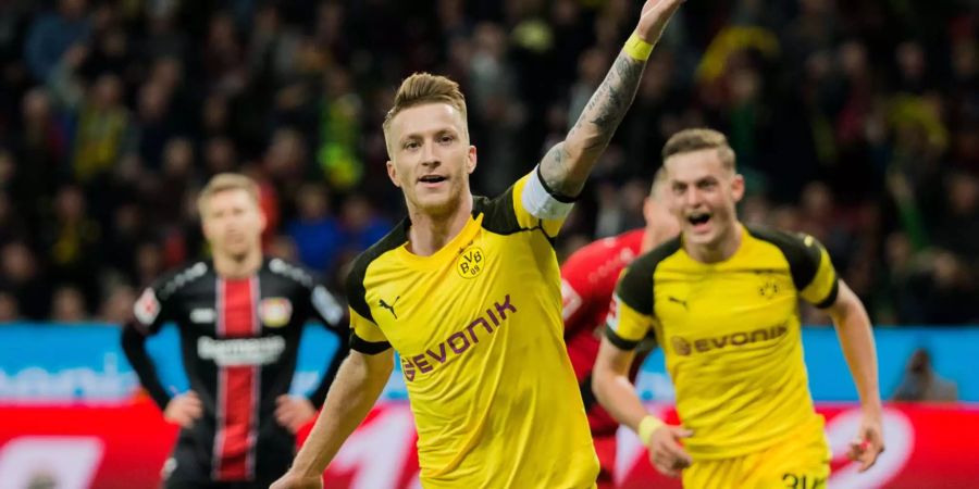 Dortmunds Marco Reus bejubelt sein Tor zum 2:2 gegen Bayer Lervekusen.