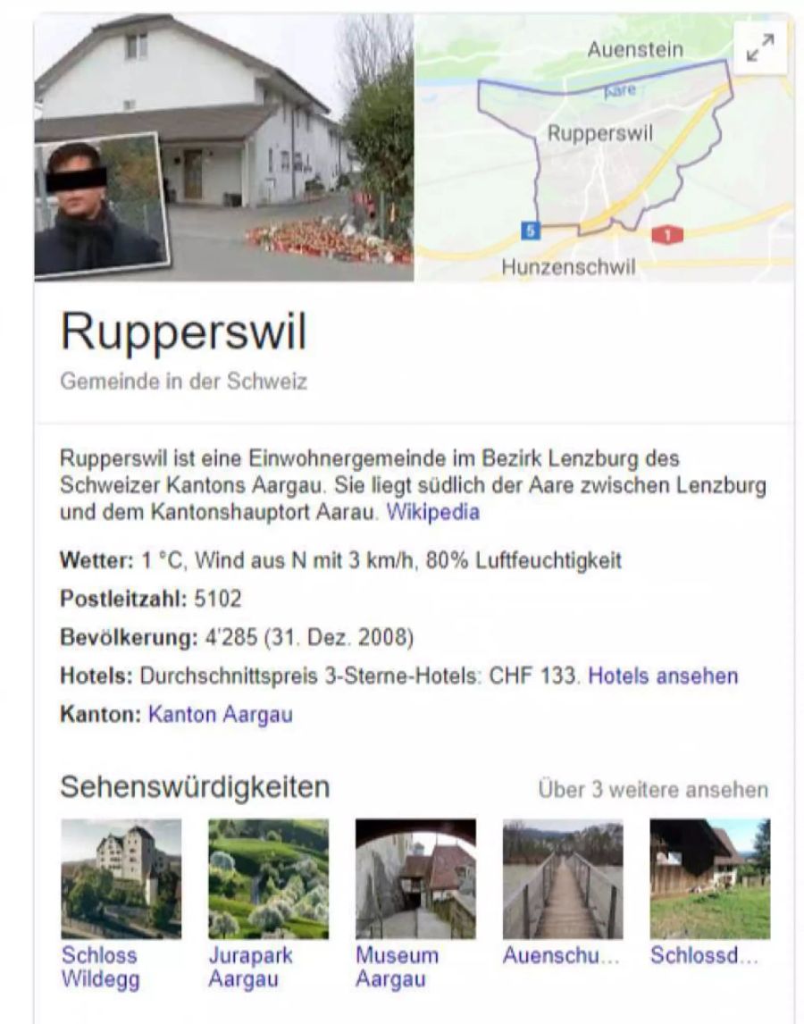 So sieht das Anzeigebild der Gemeinde Rupperswil AG auf Google aus.