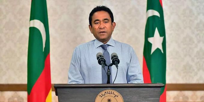Abdulla Yameen während einer Rede. Abdulla Yameen während einer Rede.