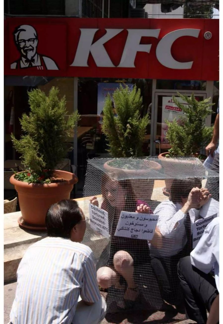 Ein Protestaktion gegen KFC in Syriens Hauptstadt Damaskus.