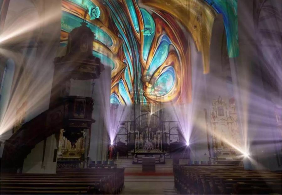 Sogar in der Kirche (Hofkirche Luzern) gibt es eine Lichtshow.