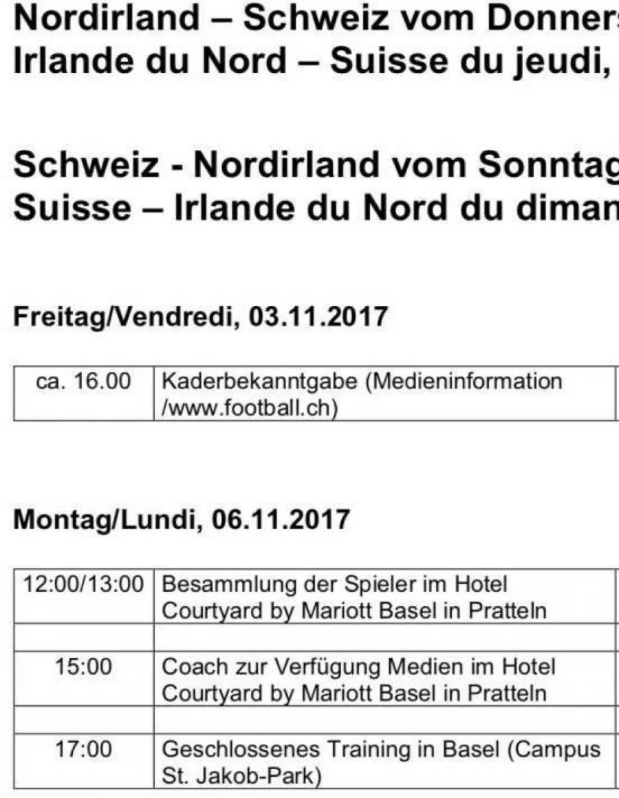 Das Programm von heute Montag.