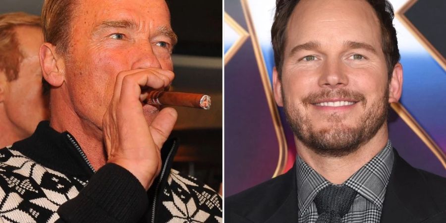 Arnold Schwarzenegger (l.) raucht gerne Zigarre, Schwiegersohn Chris Pratt eher nicht.