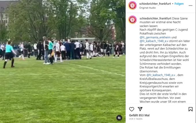 Die Schiedsrichtervereinigung Frankfurt (SRVGG) nimmt auf Instagram Stellung zum Vorfall. Vater