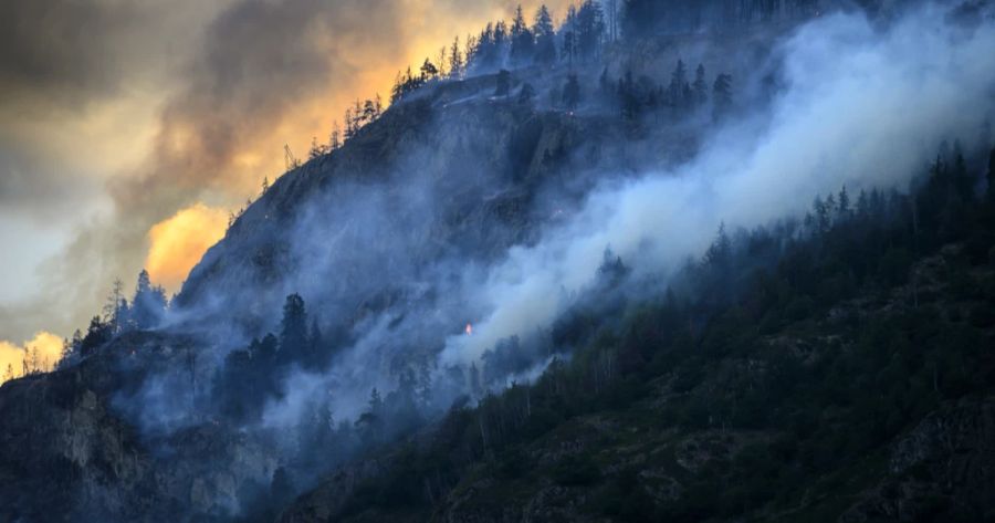 Der Waldbrand im Oberwallis breitete sich wegen starkem Wind schnell aus.