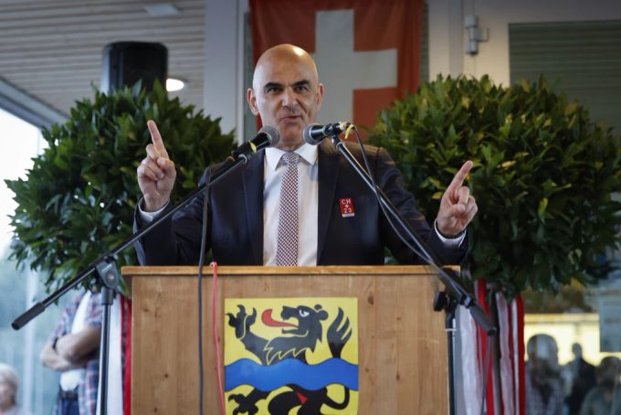 Präsident Alain Berset sprach bereits am gestrigen Montag auf der Bundesfeier. nationalfeiertag schweiz alain berset