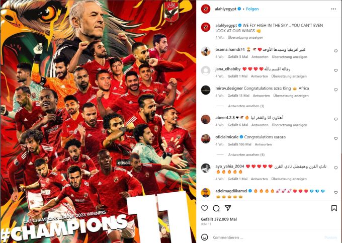 Auch auf Instagram werden die Spieler und Marcel Koller für die elfte Meisterschaft gefeiert. Marcel Koller Al Ahly