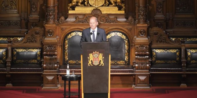 Scholz bei seiner Rede heue Freitag. Scholz