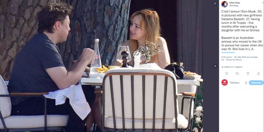 Elon Musk und seine neue Flamme Natasha Bassett in Saint Tropez.