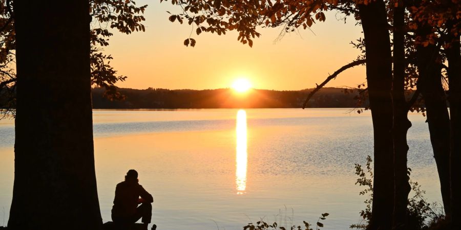 Ein Mann sitzt am Ufer des Starnberger Sees. Mit den eigenen Gedanken alleine zu sein finden viele Menschen angenehmer als vermutet.