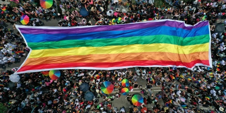 Regenbogenfahne bei Kundgebung in Mexiko