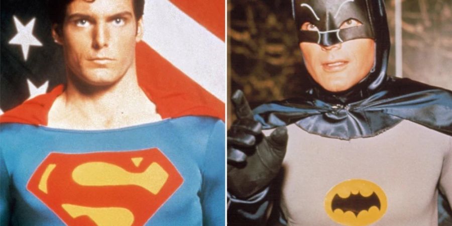 Legenden: Superman Christopher Reeve (l.) und Batman Adam West.