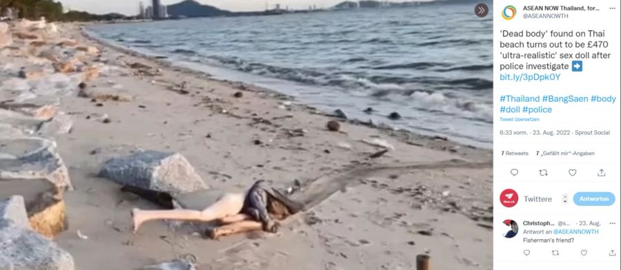 Sex-Puppen können täuschend echt aussehen. Diese wurde an einem Strand in Thailand gefunden.