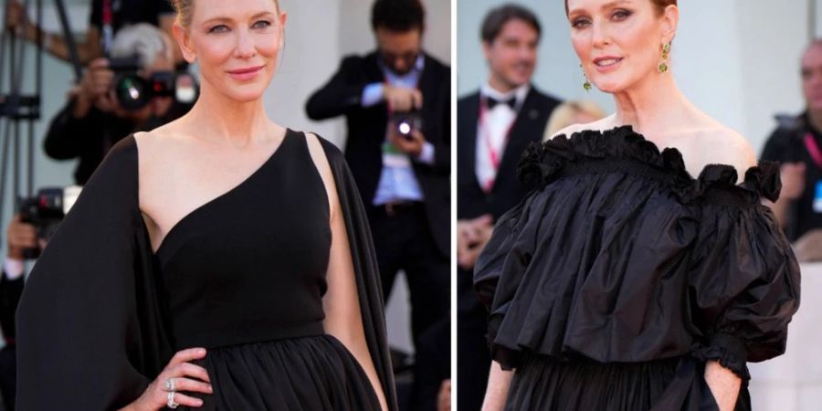 Cate Blanchett (l.) und Julianne Moore am Abschlusstag der Filmfestspiele von Venedig.