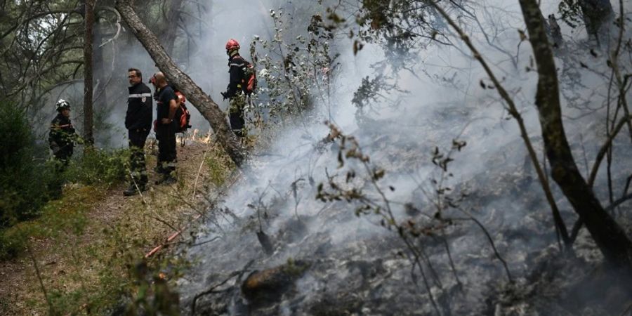 Feuerwehrleute im Wald bei Mostuéjouls