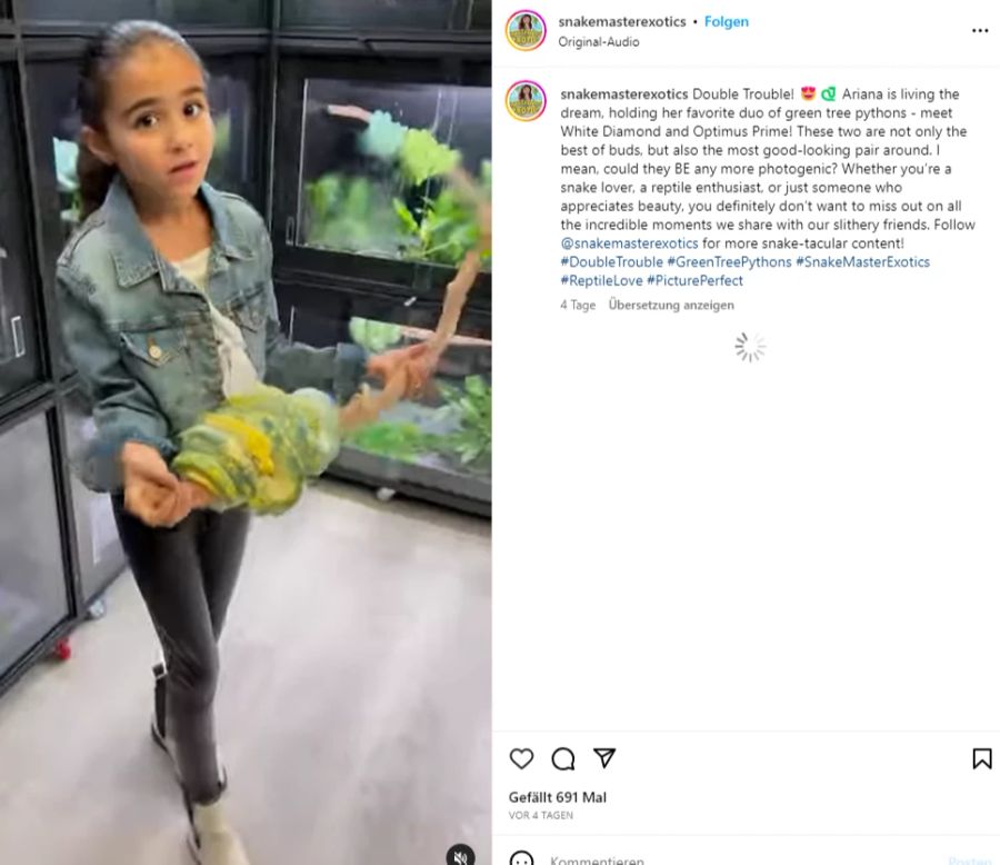 Das Mädchen zeigt sich in zahlreichen Instagram-Beiträgen Reptilien und Echsen nahe.