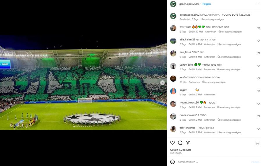 Die Ultras von Maccabi Haifa zeigten beim Hinspiel gegen YB eine eindrückliche Choreo.