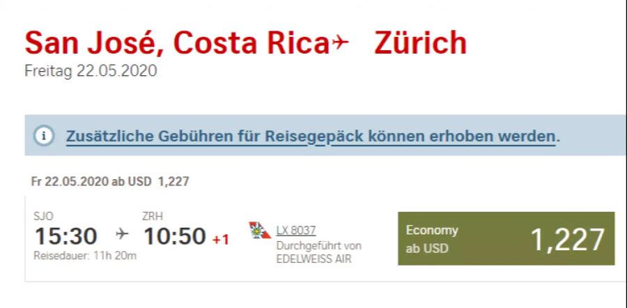 Im Vergleich: Der Flugpreis im Mai beträgt nur etwas mehr als 1200 US-Dollar.