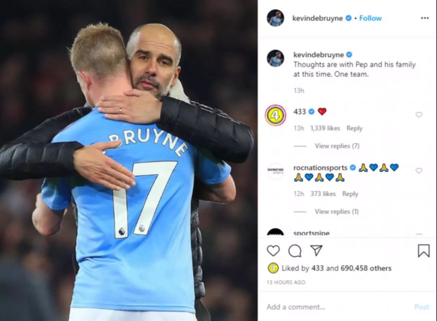 Kevin de Bruyne zeigt sich solidarisch mit Pep Guardiola.