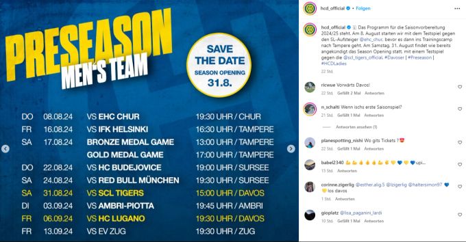 Diese Vorbereitungsspiele wird der HC Davos im Hinblick auf die kommende Saison bestreiten. HC Davos