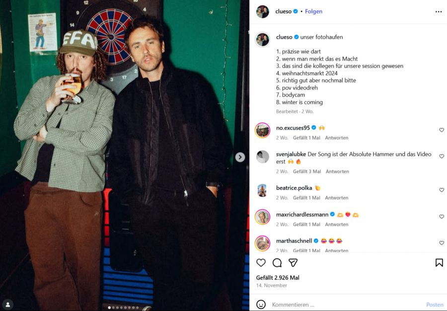 Erst Mitte November dieses Jahres veröffentlichte Clueso gemeinsam mit dem Rapper Chapo102 (links) einen Song mit dem Titel «Jedes Jahr».