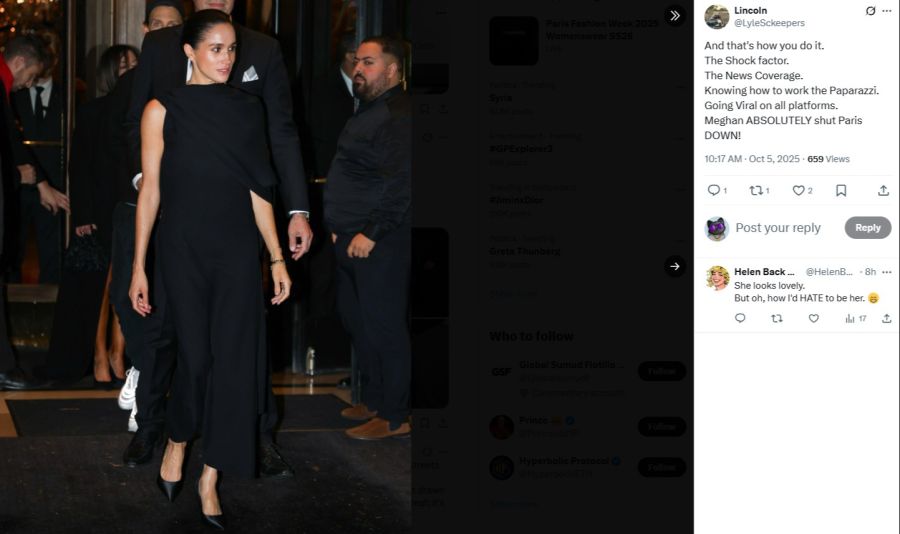 Meghan Markle zeigt sich an der Pariser Fashion Week.