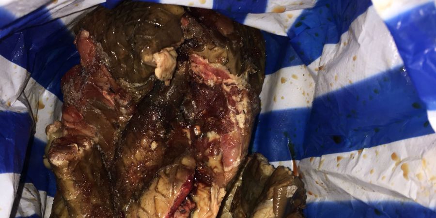 2019 nahm eine in der Schweiz wohnhafte Kamerunerin aus ihrer Heimat Fleisch des Weissbauchschuppentiers und Fleisch einer Gabunviper mit.