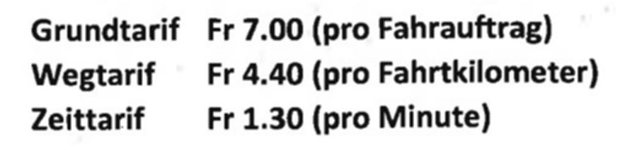 Zürich Taxi Tarif