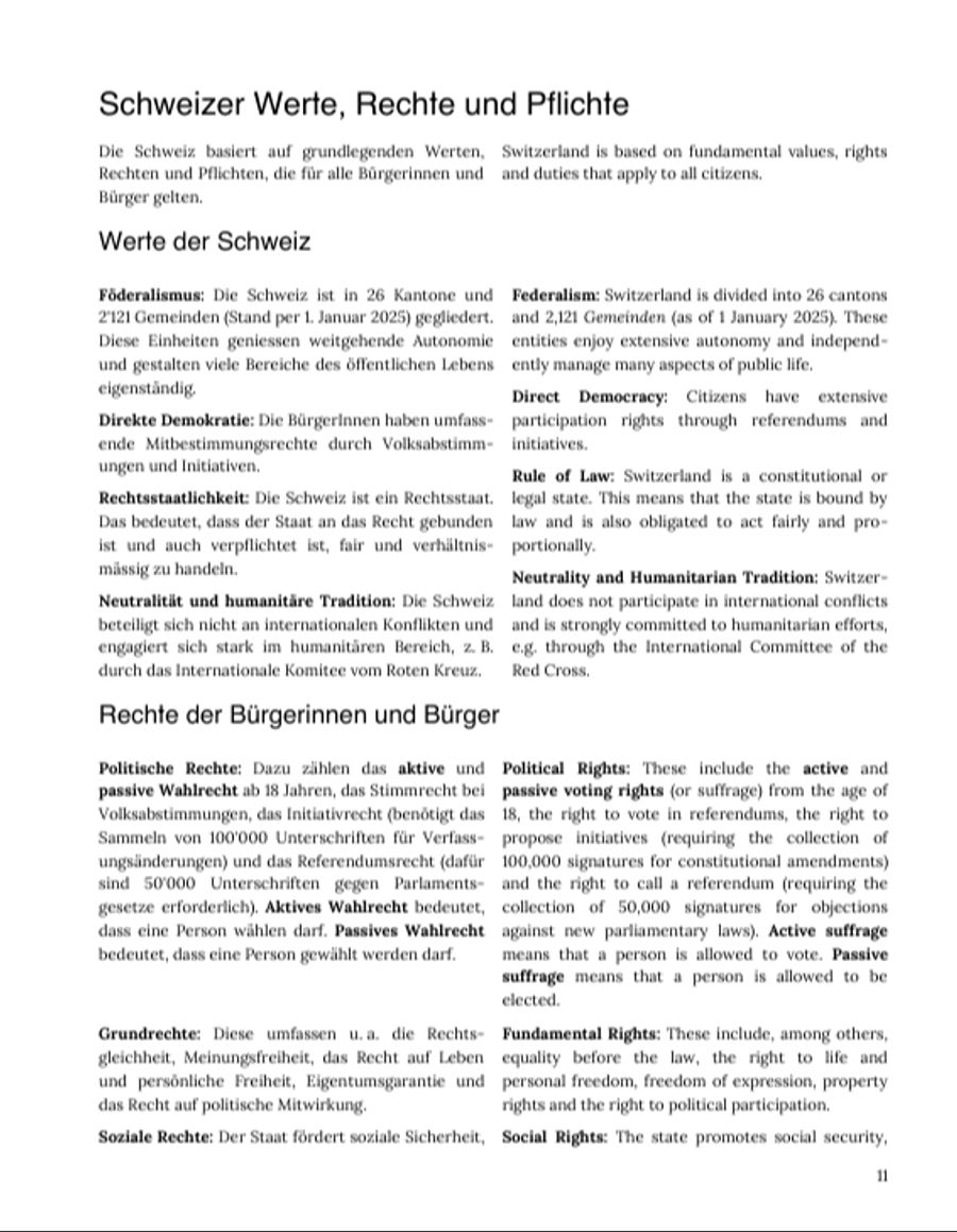 Es enthält viel Wissenswertes über die Schweiz.