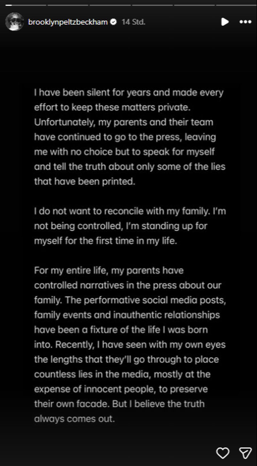 Brooklyn Beckham teilt ein ausführliches Statement.