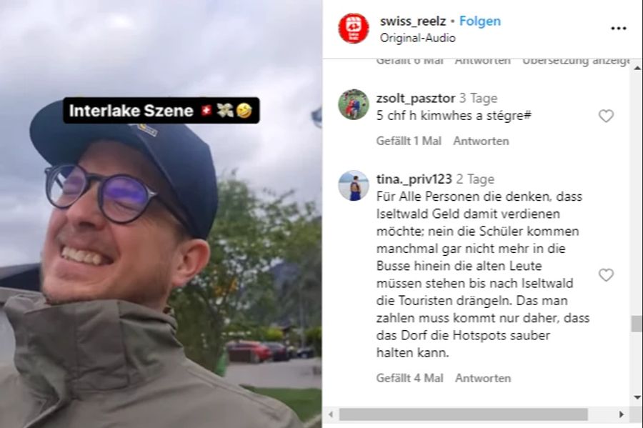 Auch auf Instagram haben viele Verständnis für die Gebühr und schiessen gegen die Touris, die sich darüber lustig machen.