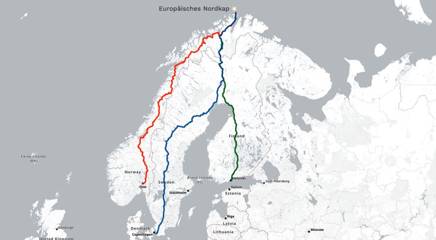 Routen zum Nordkapp