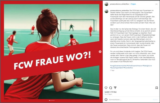 Mit diesem Instagram-Post erhebt die «Proseccokurve» des FC Winterthur Frauen schwere Vorwürfe. FC Winterthur Frauen