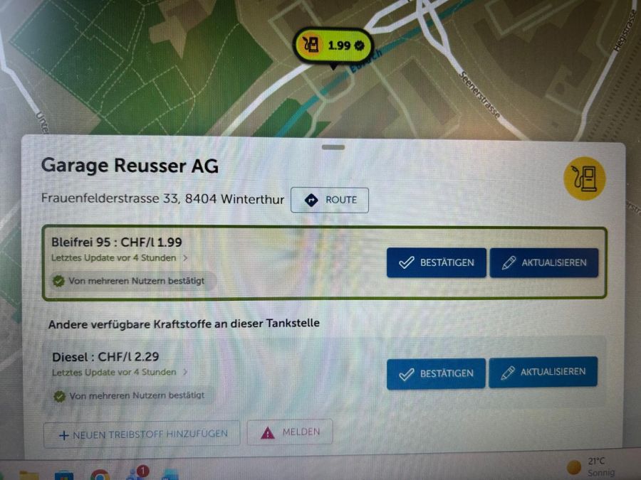 Stand vom 24.09.26: 1.99 für den Liter Bleifrei95.