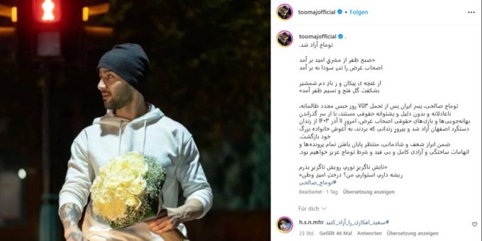 Der Rapper Toomaj Salehi wurde im Iran zum Tode verurteilt. Nun ist er nach einem Jahr in Haft wieder frei. Rapper Toomaj Salehi Iran