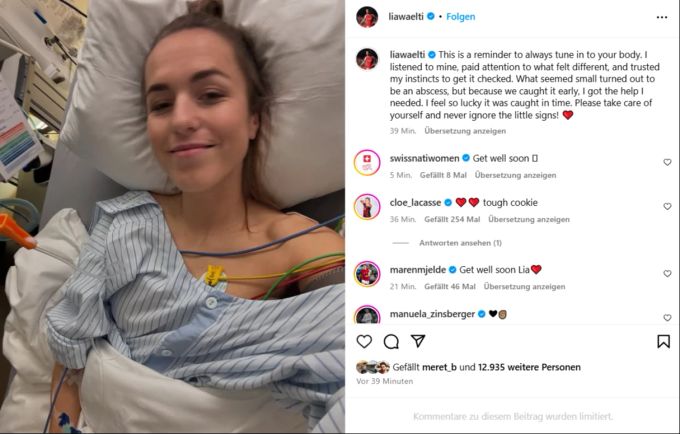 Mit diesem Bild meldet sich Lia Wälti aus dem Spital. Lia Wälti