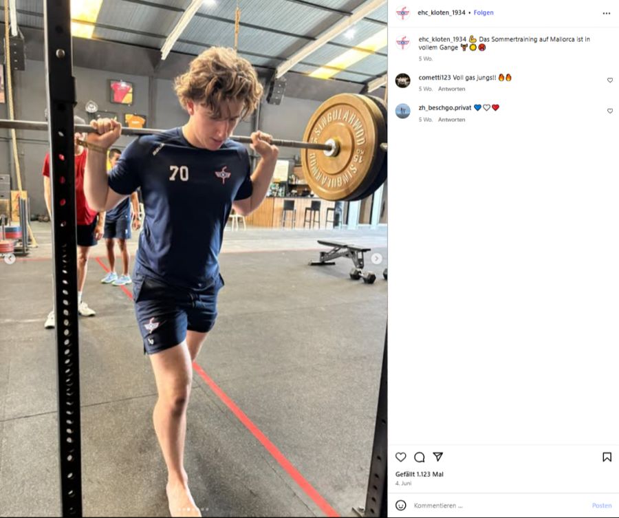 Goalie Ewan Huet schwitzt im Krafttraining.