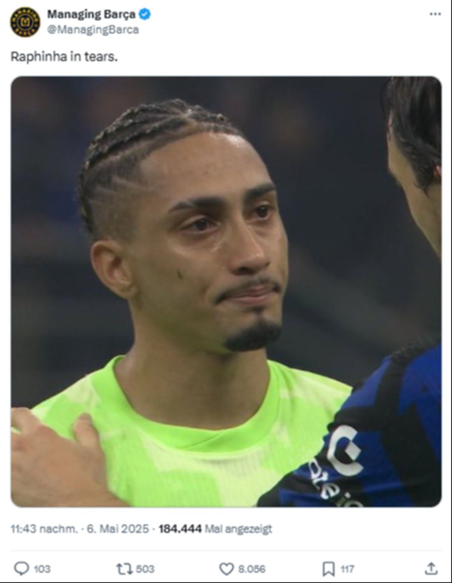 Nach dem bitteren Out gegen Inter Mailand fliessen beim Brasilianer Tränen.