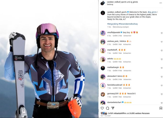 Van Deer, das Team von Marcel Hirscher, heisst AJ Ginnis willkommen. Marcel Hirscher