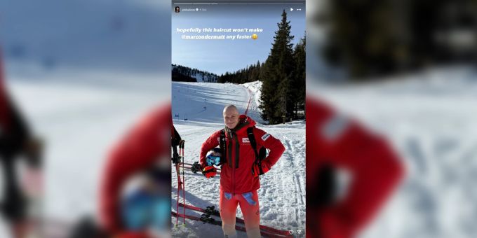 Lucas Pinheiro Braathen witzelt über die neue Kahlkopf-Frisur von Marco Odermatt. Marco Odermatt Lucas Braathen