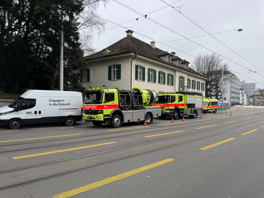 Mehrere Fahrzeuge der Feuerwehr stehen im Einsatz.